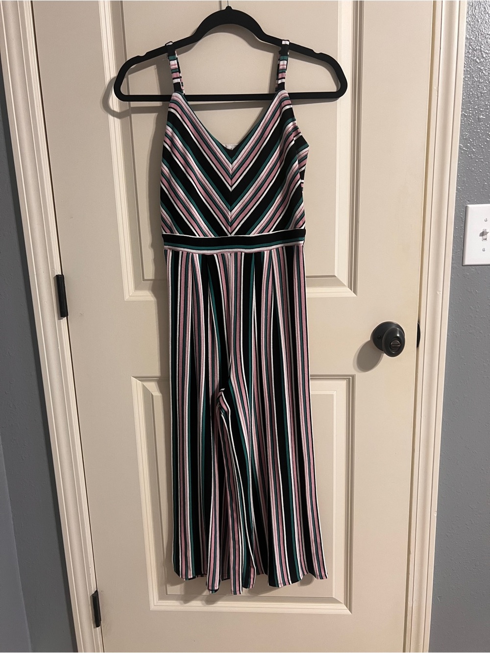 Striped Wide-Leg Crop Jumpsuit in Black, Pink & Green